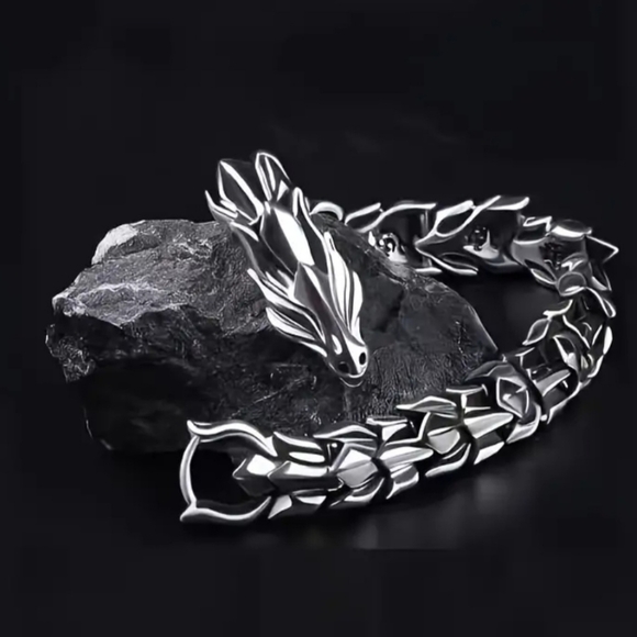 Men's Silver Dragon link bracelet - Picture 1 of 4